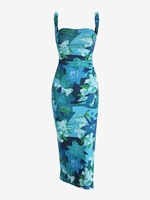 Robe Croisée Fendue à Imprimé Fleur sans Dos S Vert