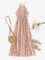 Robe Croisée Fleurie Fendue Ouverte en Avant Style Bohémien M