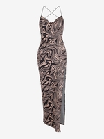 Robe Croisée Tourbillon Ouverte Au Dos à Fente Haute M Café