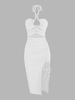 Robe Côtelée Croisée Découpée à Col Halter L Blanc