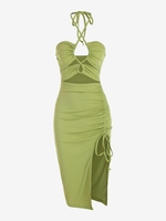 Robe Côtelée Croisée Découpée à Col Halter Xl Vert