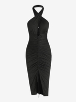 Robe Côtelée Métallisée Croisée à Col Halter S Noir