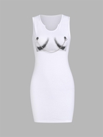Robe Débardeur à Chaîne Graphique à Col Cranté L Blanc