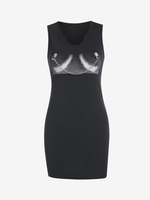 Robe Débardeur à Chaîne Graphique à Col Cranté S Noir