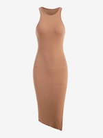 Robe Débardeur à Dos Nageur en Tricot avec Fente Latérale M Café