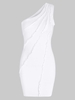 Robe Débardeur à Une Epaule et Bordures Volantées S Blanc