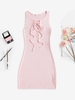 Robe Débardeur Fourreau Côtelée à Lacets L Rose léger