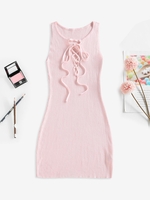 Robe Débardeur Fourreau Côtelée à Lacets L Rose léger