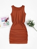 Robe Débardeur Moulante en Couleur Unie à Col Rond M Café