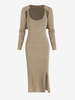 Robe Débardeur Tricotée Ajourée à Fente Latérale à Manches Raglan avec Boléro Court L Café