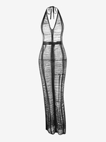 Robe Déchirée Au Crochet Ouverte Au Dos à Col Halter S Noir