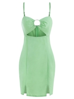 Robe Découpée Anneau en O à Ourlet Fendu M Vert clair