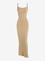 Robe Découpée Contrastée Nouée sans Dos avec Passepoil S Café lumière