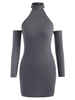 Robe Découpée en Tricot à Epaule Dénudée sans Dos à Col Halter S Gris