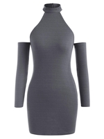Robe Découpée en Tricot à Epaule Dénudée sans Dos à Col Halter S Gris