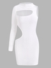 Robe Découpée en Velours à Col Montant à Une Manche S Blanc