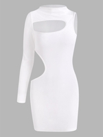 Robe Découpée en Velours à Col Montant à Une Manche S Blanc