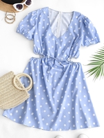 Robe Découpée Nouée à Pois à Cordon S Bleu clair