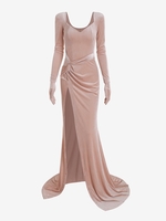 Robe de Bal Fendue Tordu en Velours avec Gants M Rose clair