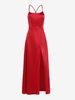 Robe de Bal Longue en Satin Sexy à Dos Nu à Fente Élevée L Rouge