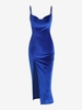Robe de Bal Soirée en Velours à Fente Latérale en Couleur Unie L Bleu