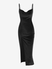 Robe de Bal Soirée en Velours à Fente Latérale en Couleur Unie S Noir