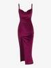Robe de Bal Soirée en Velours à Fente Latérale en Couleur Unie S Rouge