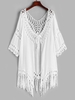 Robe de Cache-maillot de Plage Au Crochet en Couleur Unie à Frange Taille unique Blanc