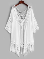 Robe de Cache-maillot de Plage Au Crochet en Couleur Unie à Frange Taille unique Blanc
