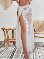 Robe de Cache-maillot Fleurie Noué à Côté en Jacquard Semi-Transparente Taille unique Blanc