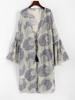 Robe de Cache-maillot Kimono à Imprimé Feuille Taille Nouée à Manches Evasées Taille unique