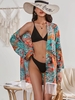 Robe de Cache-maillot Ouverte en Avant à Imprimé Feuille à Frange Taille unique