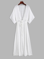 Robe de Cache-maillot Panneau en Dentelle Nouée en Avant M Blanc