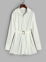 Robe de Chemise Ceinturée Boutonnée à Goutte Epaule S Blanc