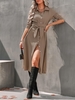 Robe de Chemise Mi-Longue Taille Nouée à Manches Longues M Café lumière