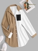 Robe de Chemise Plissée Détaillée en Blocs de Couleurs M Café