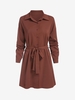 Robe de Chemise Soyeuse Ceinturée à Manches Longues M Café profond