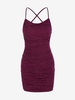 Robe de Club Brillante Croisée à Dos Nu à Col Bénitier avec Strass L Rouge