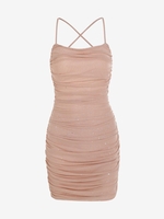 Robe de Club Brillante Croisée à Dos Nu à Col Bénitier avec Strass Xl Rose léger