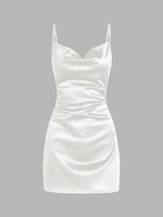 Robe de Cocktail Drapée en Satin sans Manches d