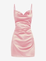 Robe de Cocktail Drapée en Satin sans Manches d