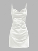 Robe de Cocktail Drapée en Satin sans Manches d
