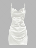 Robe de Cocktail Drapée en Satin sans Manches d