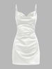 Robe de Cocktail Drapée en Satin sans Manches d