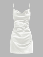 Robe de Cocktail Drapée en Satin sans Manches d