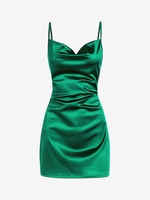 Robe de Cocktail Drapée en Satin sans Manches d