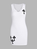 Robe de Débardeur Côtelé Croisé Brodé à Col Cranté L Blanc