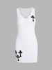 Robe de Débardeur Côtelé Croisé Brodé à Col Cranté S Blanc