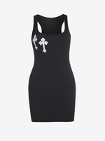 Robe de Débardeur Côtelé Croisé Brodé Au Dos Nageur S Noir