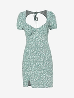 Robe de Laitière Fleurie Nouée Au Dos à Manches Bouffantes M Vert profond